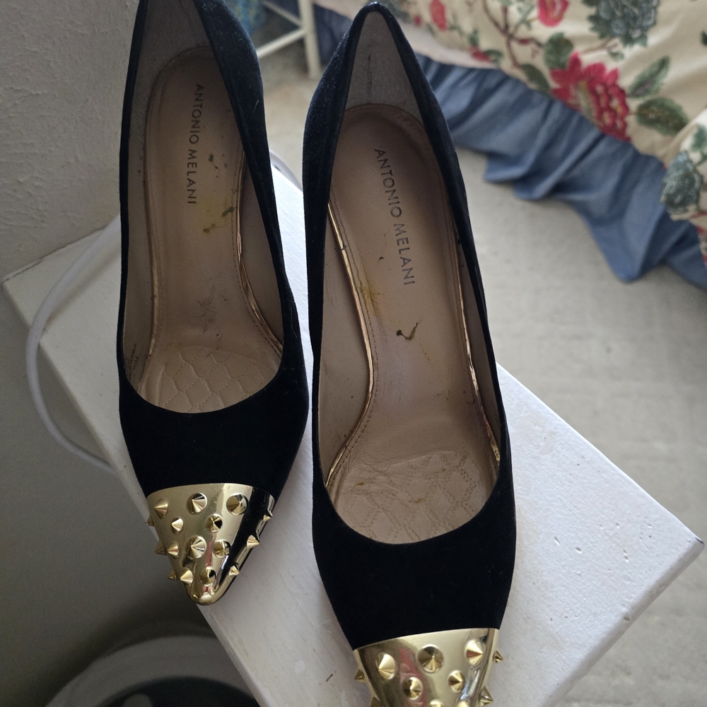 Antonio Melani Black and Gold Studded Women's Heels